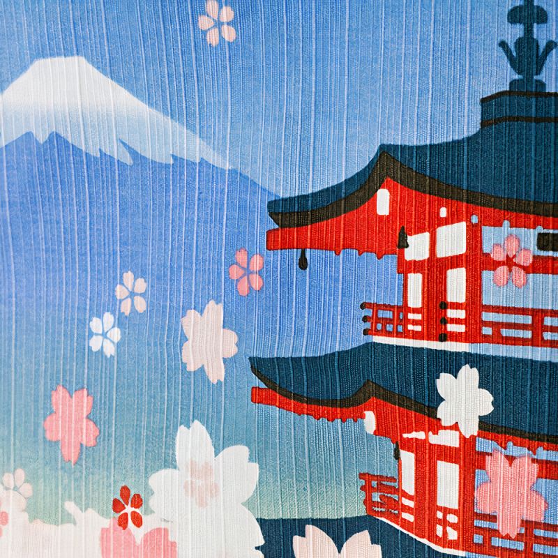 Furoshiki japonais pour emballer des Bento,Fleurs de cerisier, pagode à cinq étages, Mont Fuji