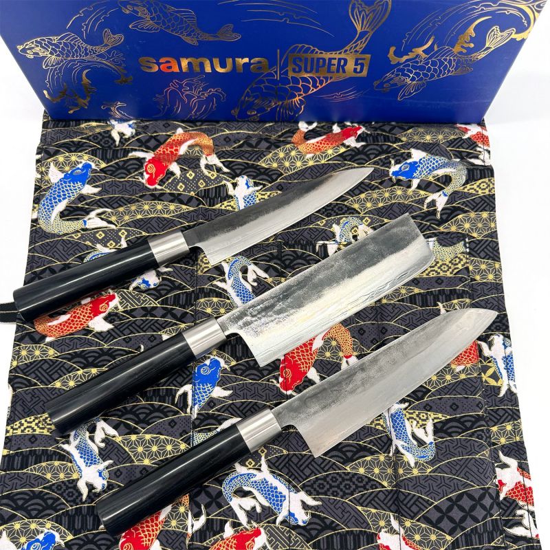 Blue box of 3 knives - Utility 162mm - Nakiri 171mm - Santoku 182mm - HAKO