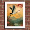 Japanese illustration "Tsuru" the flight of the Japanese crane, by ダヴィッド