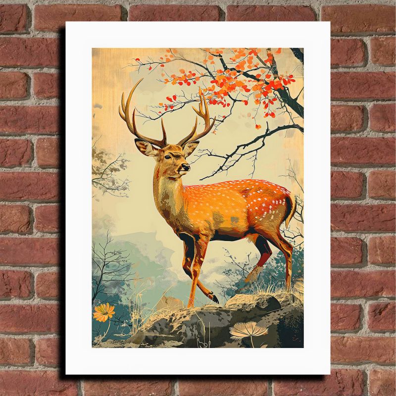 Japanese illustration "SHIKA" The deer in the forest, by ダヴィッド
