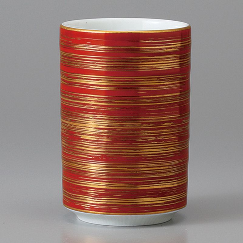 Grande tazza da tè giapponese di ceramica 10.2cm, MAKI, rossa e d'oro
