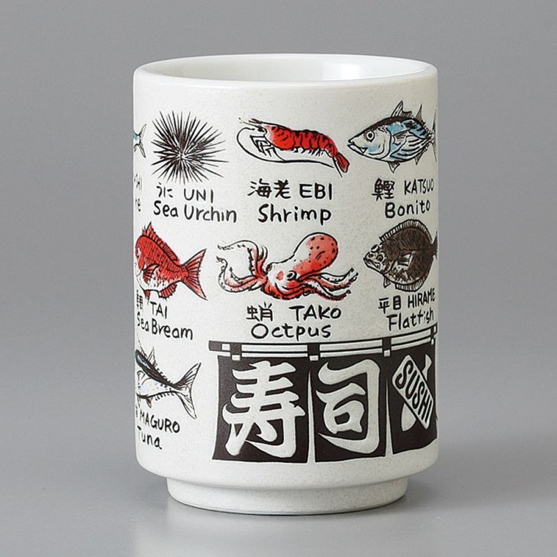 tasse traditionnelle japonaise à thé avec dessins SAKANA EIGO