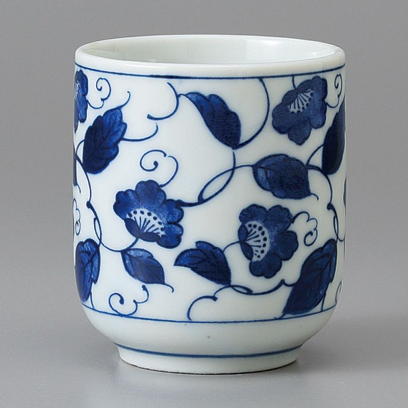tazza di tè giapponese, HANA-KARAKUSA, bianco e blu