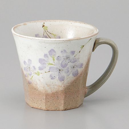 Tazza in ceramica giapponese con manico, beige e viola - SAKURA