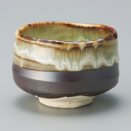 bol japonais à cérémonie du thé - chawan, KASUGA, gris et doré