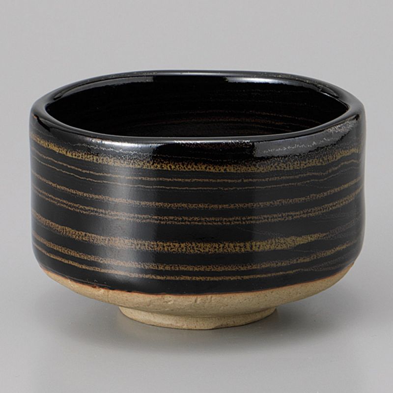 Japanese tea ceremony bowl - chawan, KURO, black and spiral