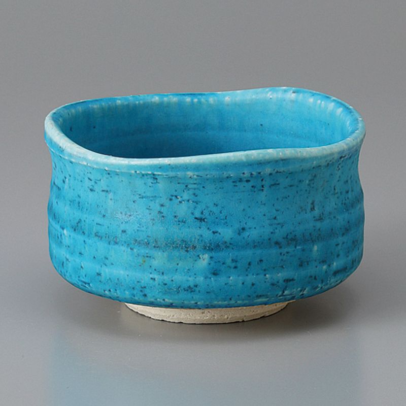 Japanese ceramic tea ceremony bowl, turquoise - TAKOIZU