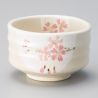 Japanische Teeschale für Zeremonie - chawan, SAKURA HANGETSU, rosa Blumen