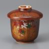 Tasse avec couvercle chawanmushi en céramique feuilles d'automne, MOMIJI, marron