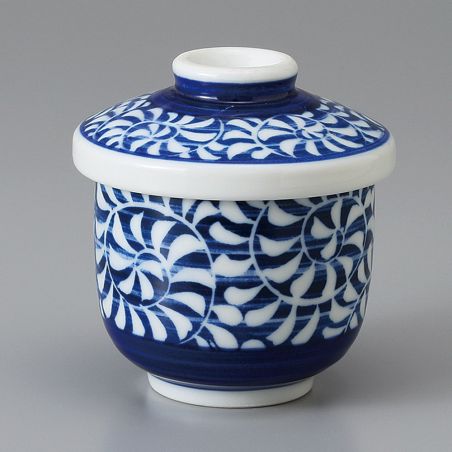 Tazza da tè in ceramica con coperchio, blu e bianco, motivo polpo karakusa, TAKO KARAKUSA