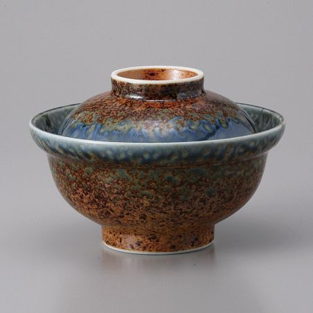 Japanese ceramic bowl with lid, Burūburaun