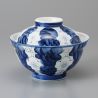 Japanische blaue Keramikschale mit Deckel, UME, blumen
