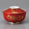Japanische Keramikschale mit Deckel, AKAMAKI KARAKUSA, Rot und Gold