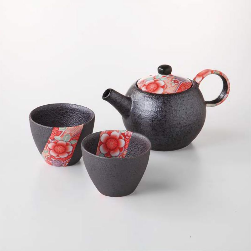 Service à thé, théière ronde en céramique avec filtre amovible et 2 tasses - FURORARU