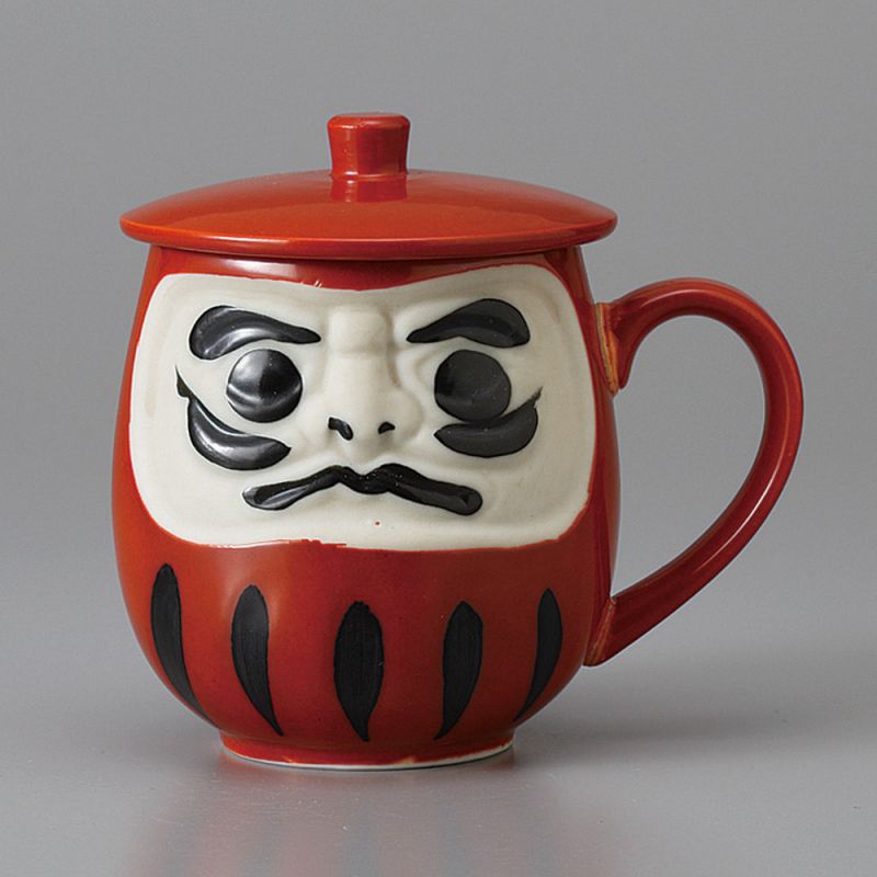 Taza de té tradicional japonesa con tapa, daruma rojo, AKAI DARUMA