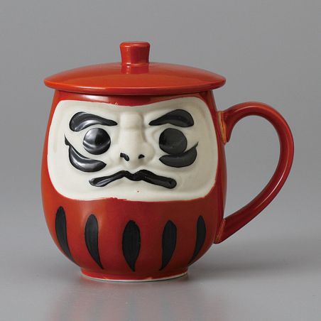 Traditionelle japanische Teetasse mit Deckel, roter Daruma, AKAI DARUMA