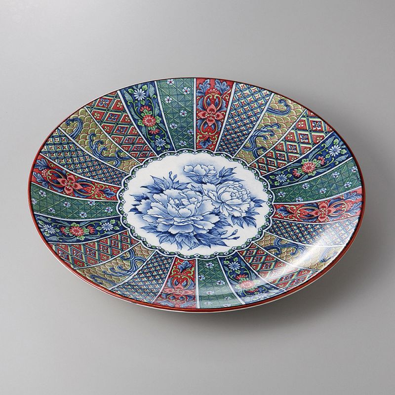 Grand plat avec motifs colorés et fleurs pivoine en céramique NISHIKI