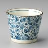 Taza Soba choko tradicional japonesa de ceramica, KOHANA, flores azules