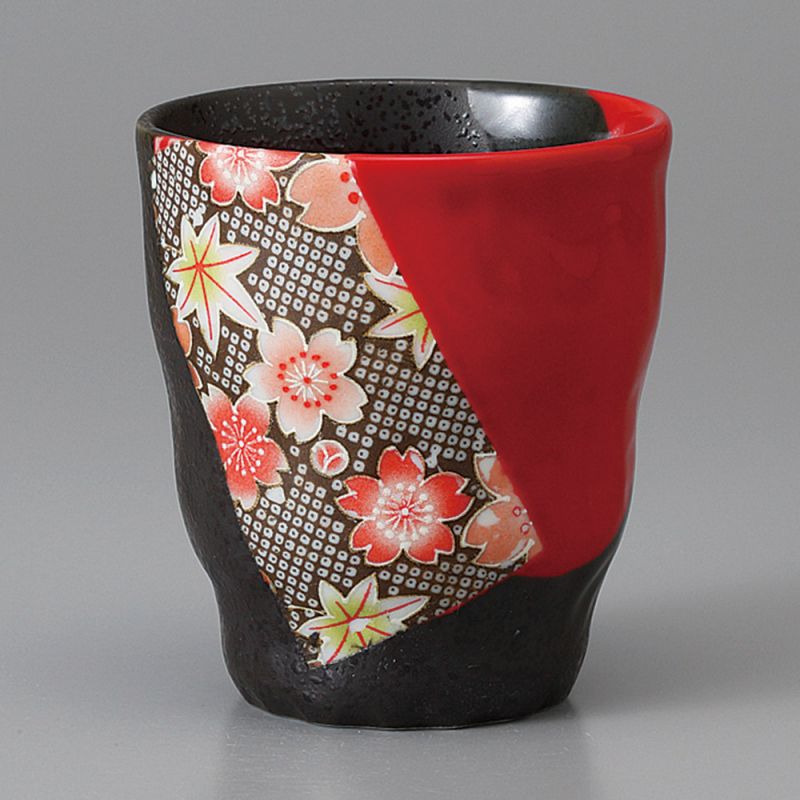 red and black Japanese cup, YUZEN sakura