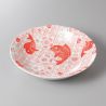 Assiette creuse ronde en céramique, rouge, motif poisson et sakura - SHIPPO