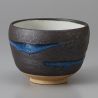 Japanische Keramik Teetasse, braune und blaue Linie - RAIN