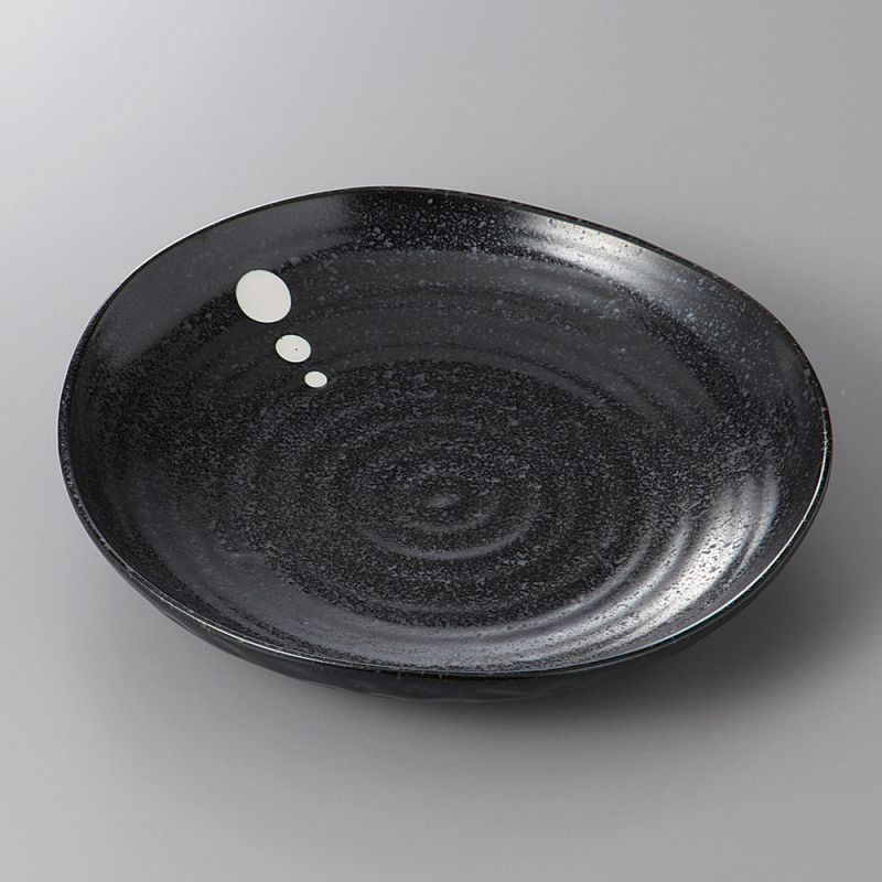 Assiette creuse japonaise noire en céramique, DOT, points blancs, fabriqué au Japon