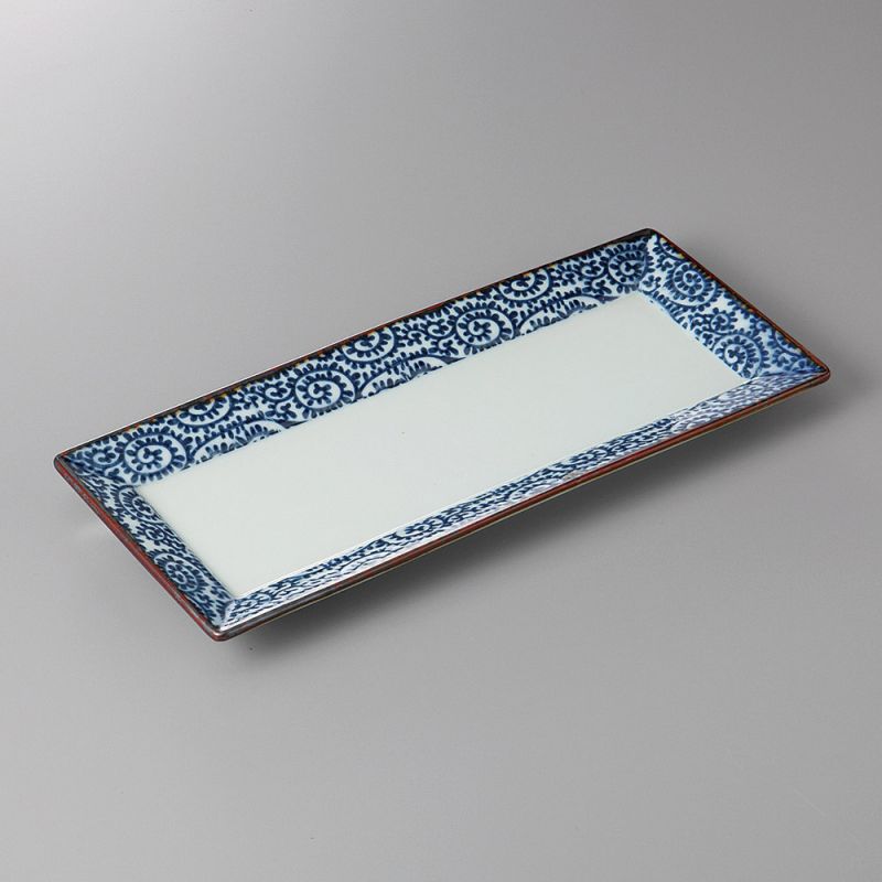 japanese rectangular sushi plate, TAKO KARAKUSA, white