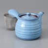 Teiera giapponese in ceramica kyusu con filtro rimovibile e interno smaltato, azzurro - RAITOBURU