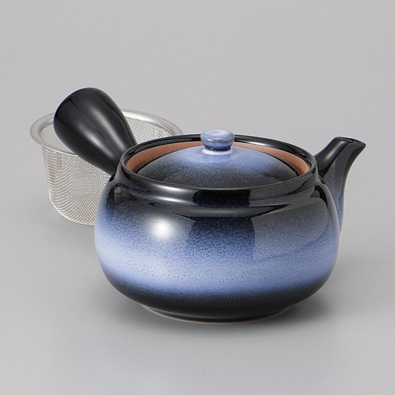 Théière kyusu japonaise tokoname en céramique noire et bleue, AOKURO, 40 cl