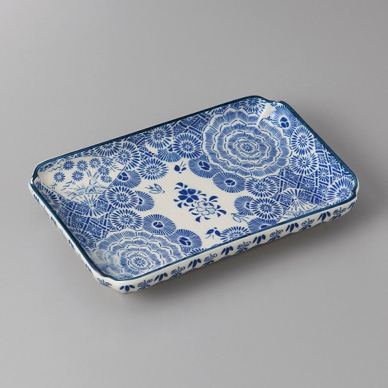 Plato ceramico rectangular azul japonés - HANA KARAKUSA
