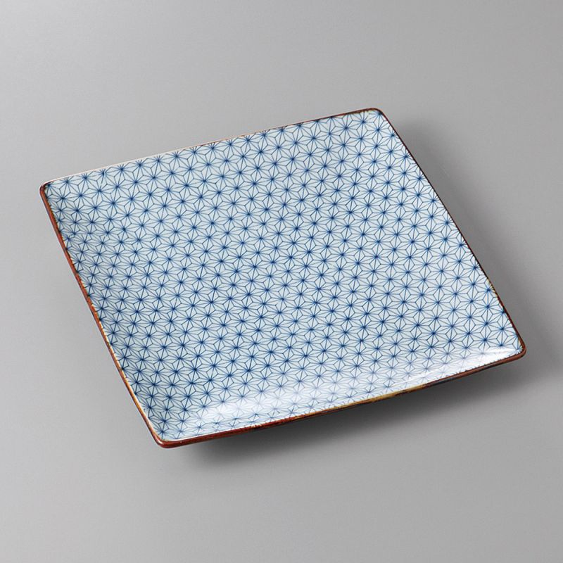 japanische quadratische Platte, SASHIKO ASANOHA, weiß und blau