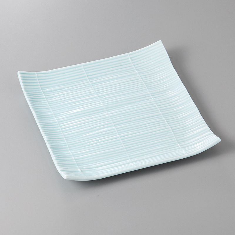 Japanische quadratische Keramikplatte, weiß und hellblau, MATTO KOKA