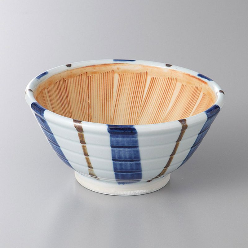 Kleine japanische Suribachi-Schale in Keramiklinien, blau und weiß - GYO
