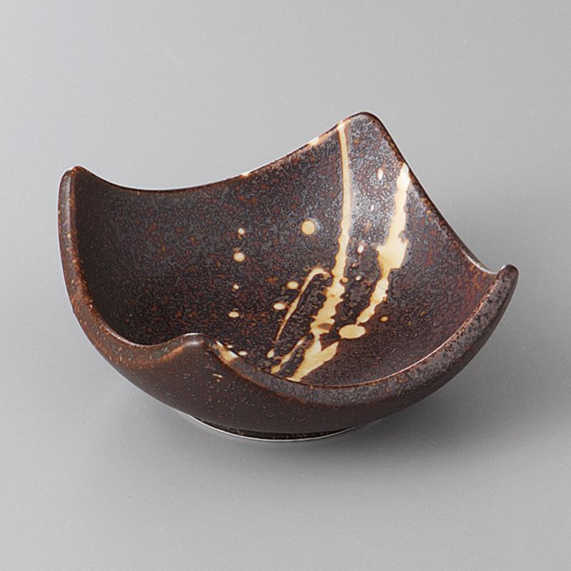 Kleiner japanischer quadratischer Keramikbehälter mit erhabenen Rändern, braun - PEINTINGU