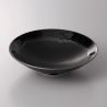 Grande assiette creuse japonaise noire, KONSEKI, coulures noires