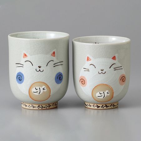 Japanische Teetasse, graue und rosa Katzen – PINKU NO NEKO