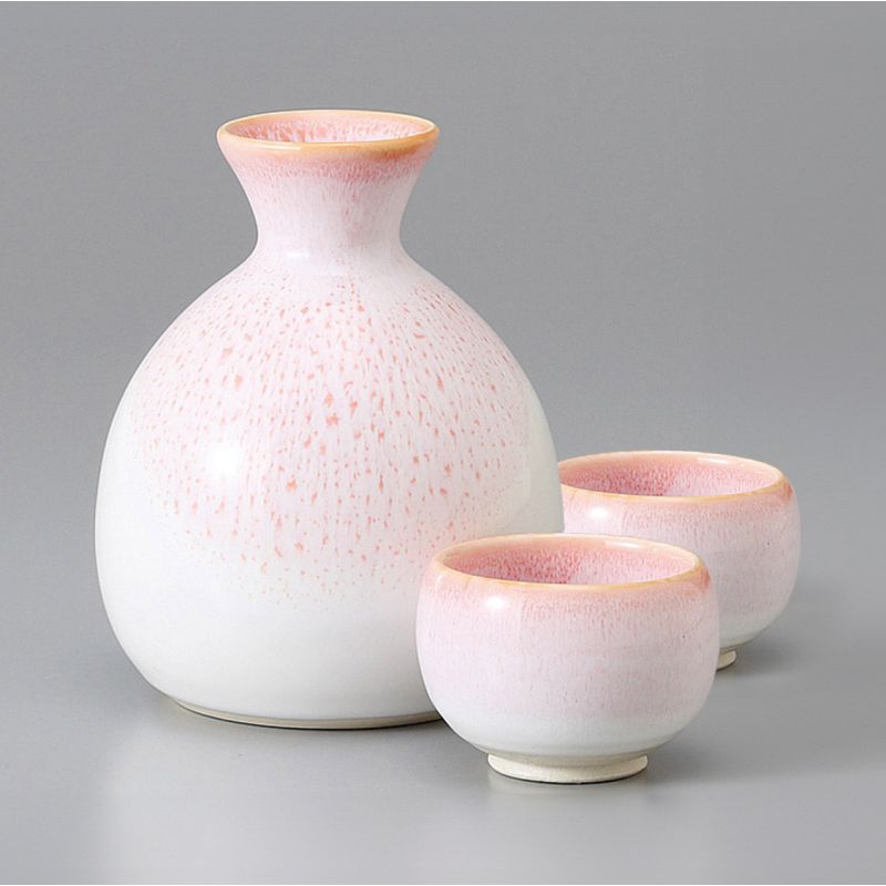 Service à saké japonaise en céramique rose et blanc, 2 verres et 1 bouteille,PINKU