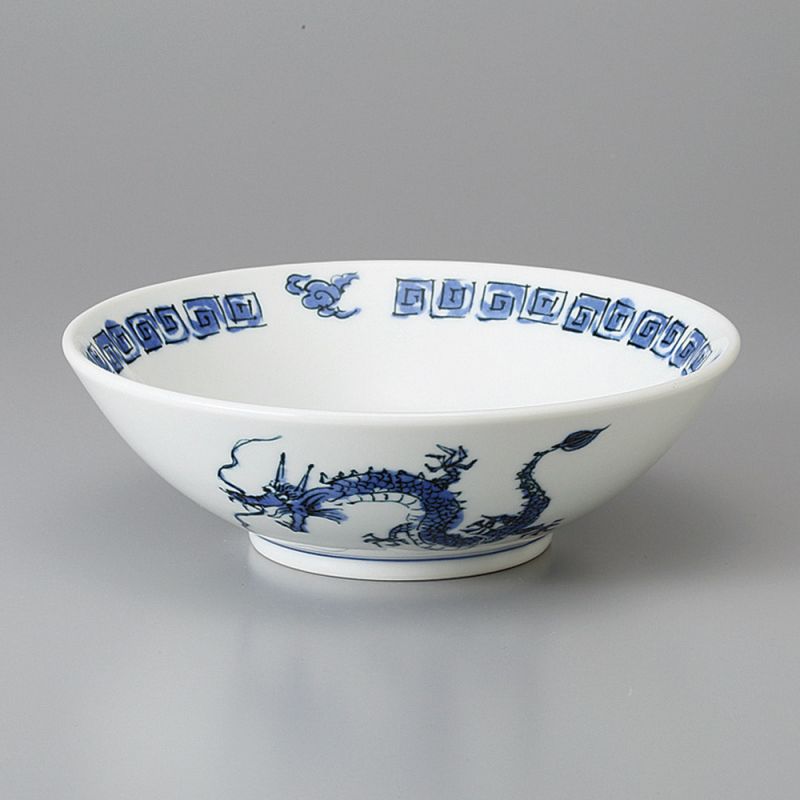 japanese noodle ramen bowl in ceramic RYU, blue and white