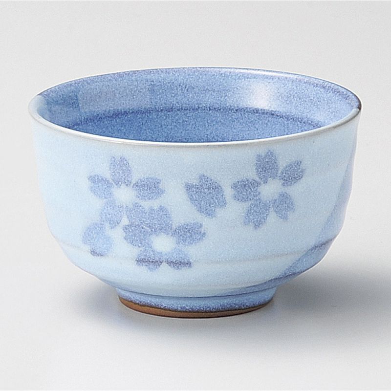 Tasse à thé japonaise en céramique, bleu clair et fleurs - BURUFURAWA