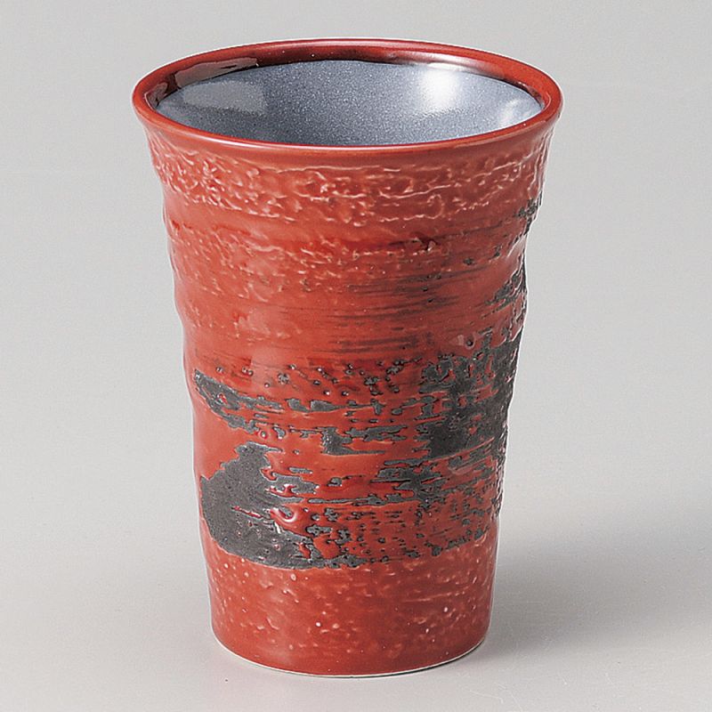große rote und graue japanische Keramik H11.1cm Tasse AKAYÛ