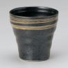Tasse à thé japonaise en céramique évasée, noir lignes marron - GYO