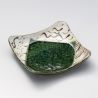 Japanese square plate with beige and green ceramic edges - CHUO HIROBA