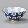 Set of 4 Japanese white ceramic rice bowls, various blue patterns - SAMAZAMANA