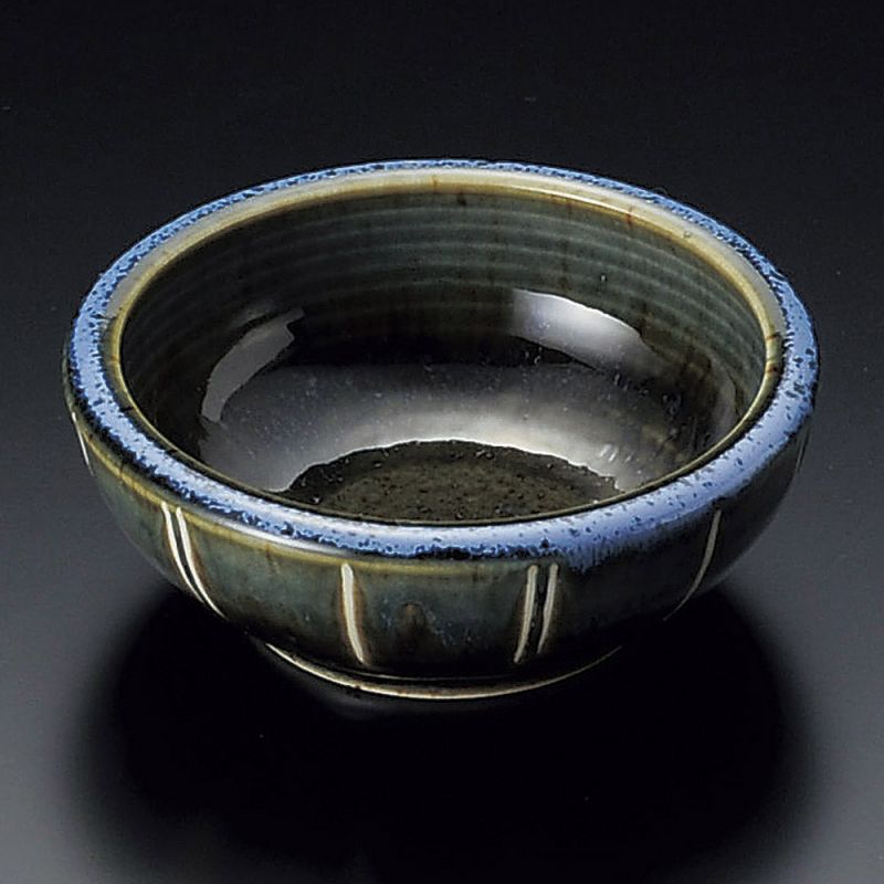 Plato de cerámica japonesa, marrón y azul, KURI