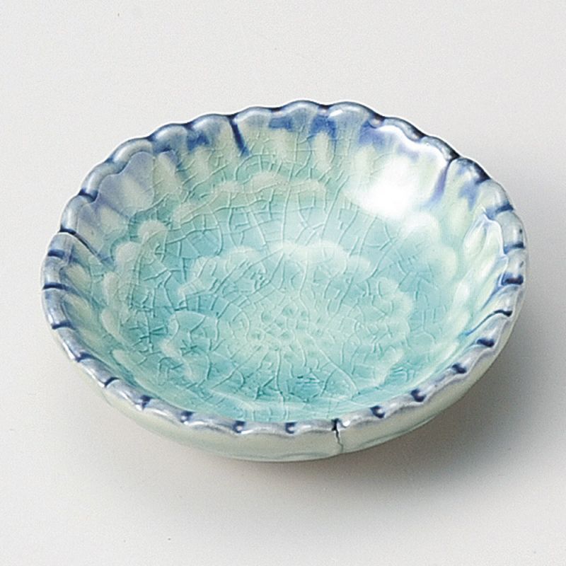 Pequeña vasija de cerámica japonesa, flor turquesa, SOSU
