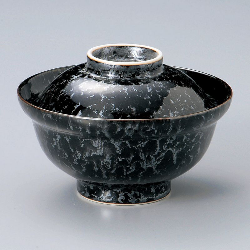 Tazón de cerámica japonés con tapa, KOTAKUNOARU KURO, negro