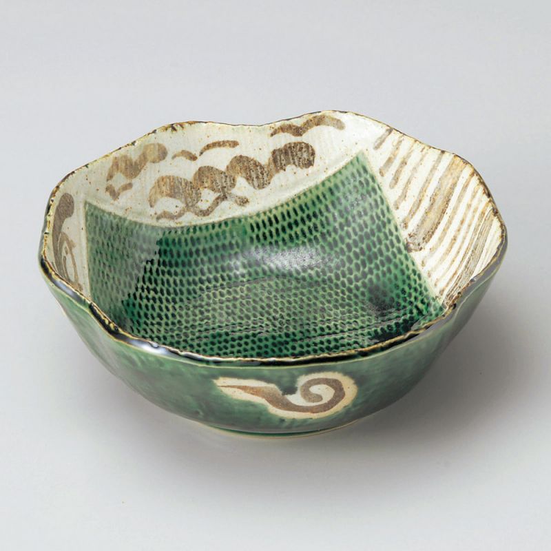 Récipient japonais en céramique, beige et verte - ORIBE