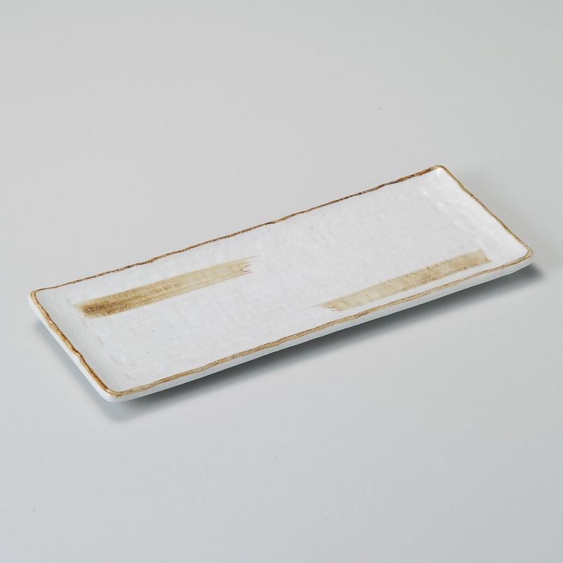 Japanische rechteckige Platte aus weißer und brauner Keramik - TOKUCHO