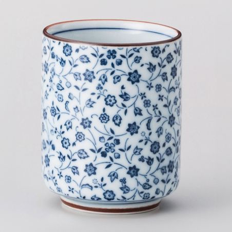 japanische weiße Teetasse aus Keramik, HANAMOMEN blaue blumen