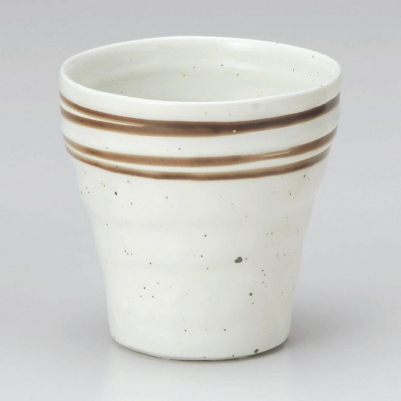 Taza de té japonesa acampanada de cerámica, líneas blancas marrones - GYO